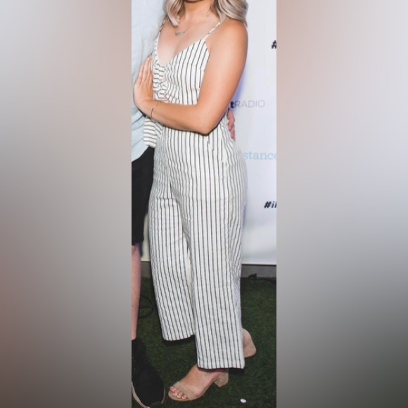 White Jumpsuit with Black Stripe - Picture 2 of 3